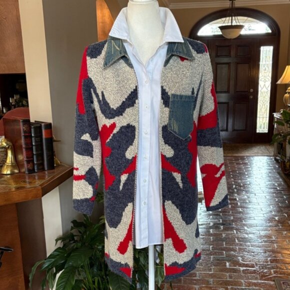Soho Chick Camo Cardigan with denim collar and pocket size S - Picture 12 of 12